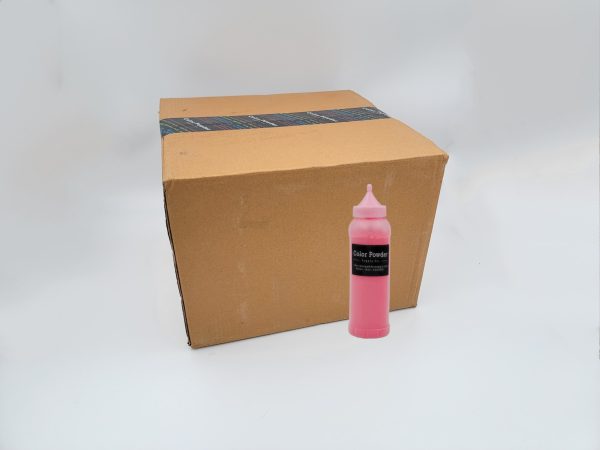 pre-filled pink color powder squeeze bottles