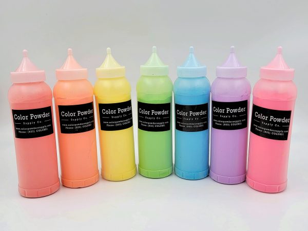 pre-filled purple color powder squeeze bottles