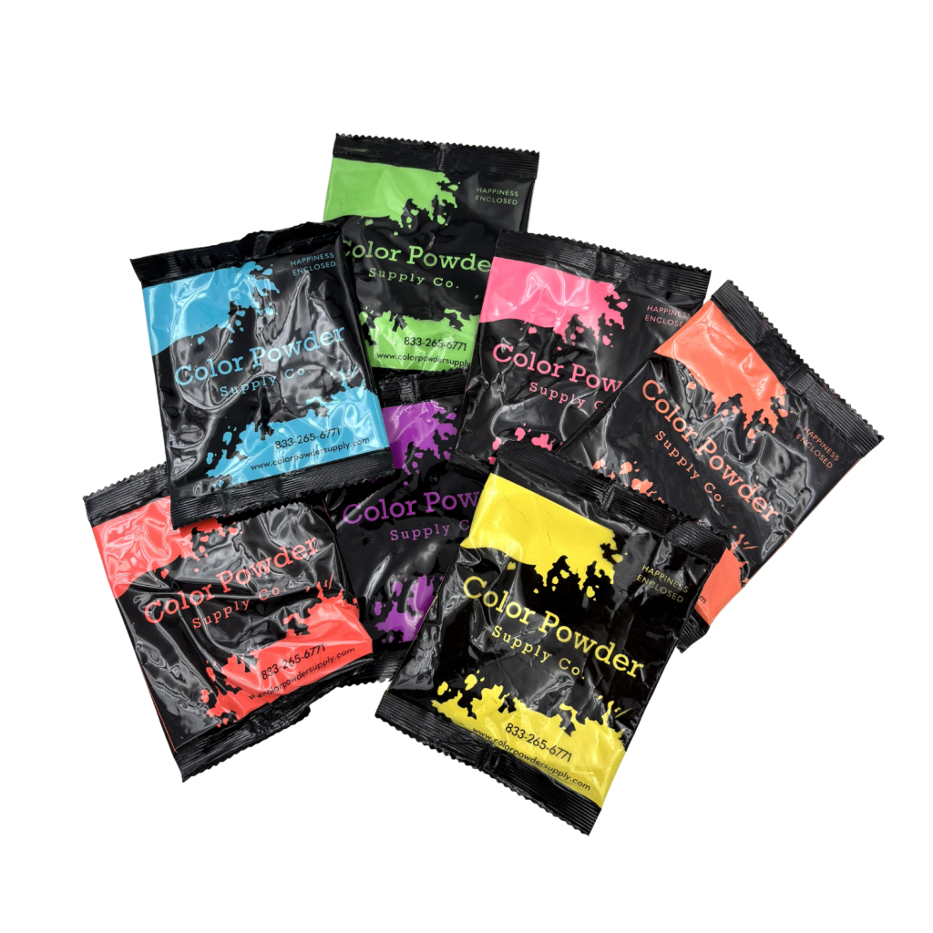 Packets of powder in assorted colors