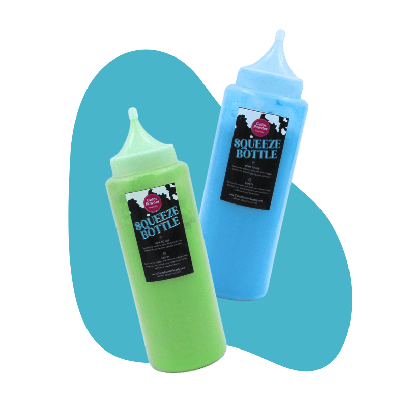 Pre-filled powder squeeze bottles